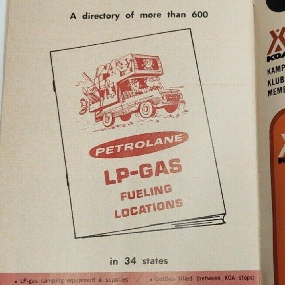 KOA Kampground Directory 1968 Ephemera Thermos Ad Petrolane LP-Gas Fueling Camp